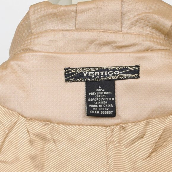 VERTIGO Paris Gold Polyurithane Square Print Double Breasted Trench Coat Women L - Picture 7 of 8